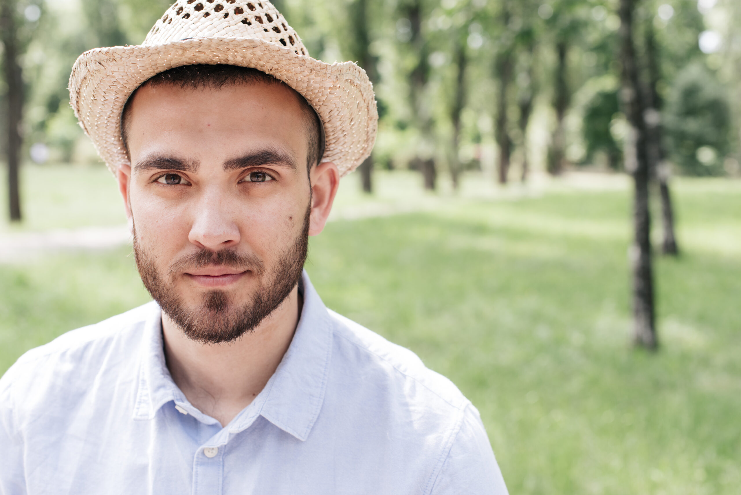 portrait young bearded man wearing hat park scaled